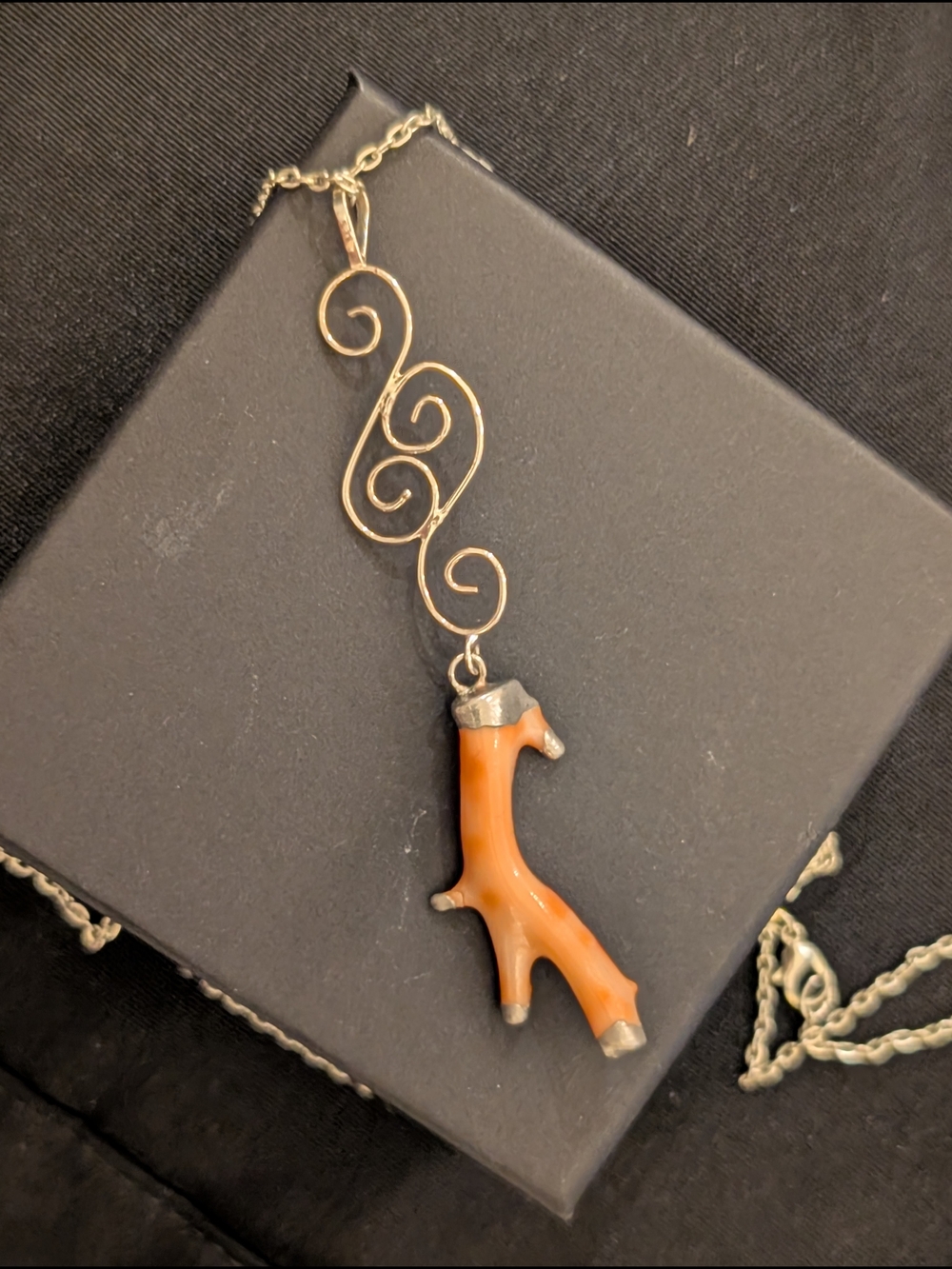 Handcrafted Orange Coral Branch Pendant Necklace